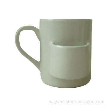 Ceramic Plain White Teabag Holder Mug in Round Shape